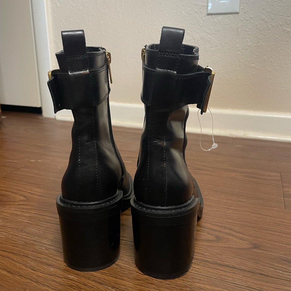 Vince Camuto Bembonie Leather Moto Boots Black Quiet Luxury Size 5 NWOT - Picture 5 of 10